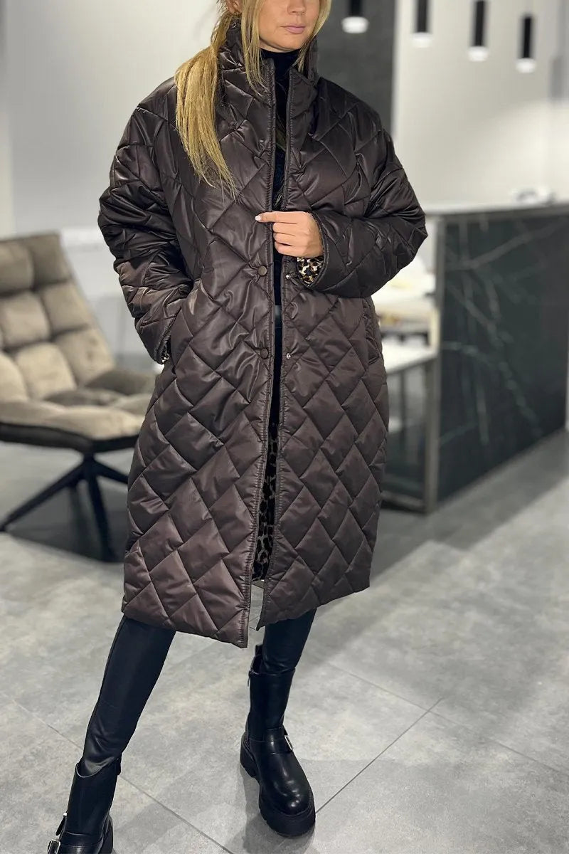 Ofira – Reversible Quilted Coat with Leopard Lining