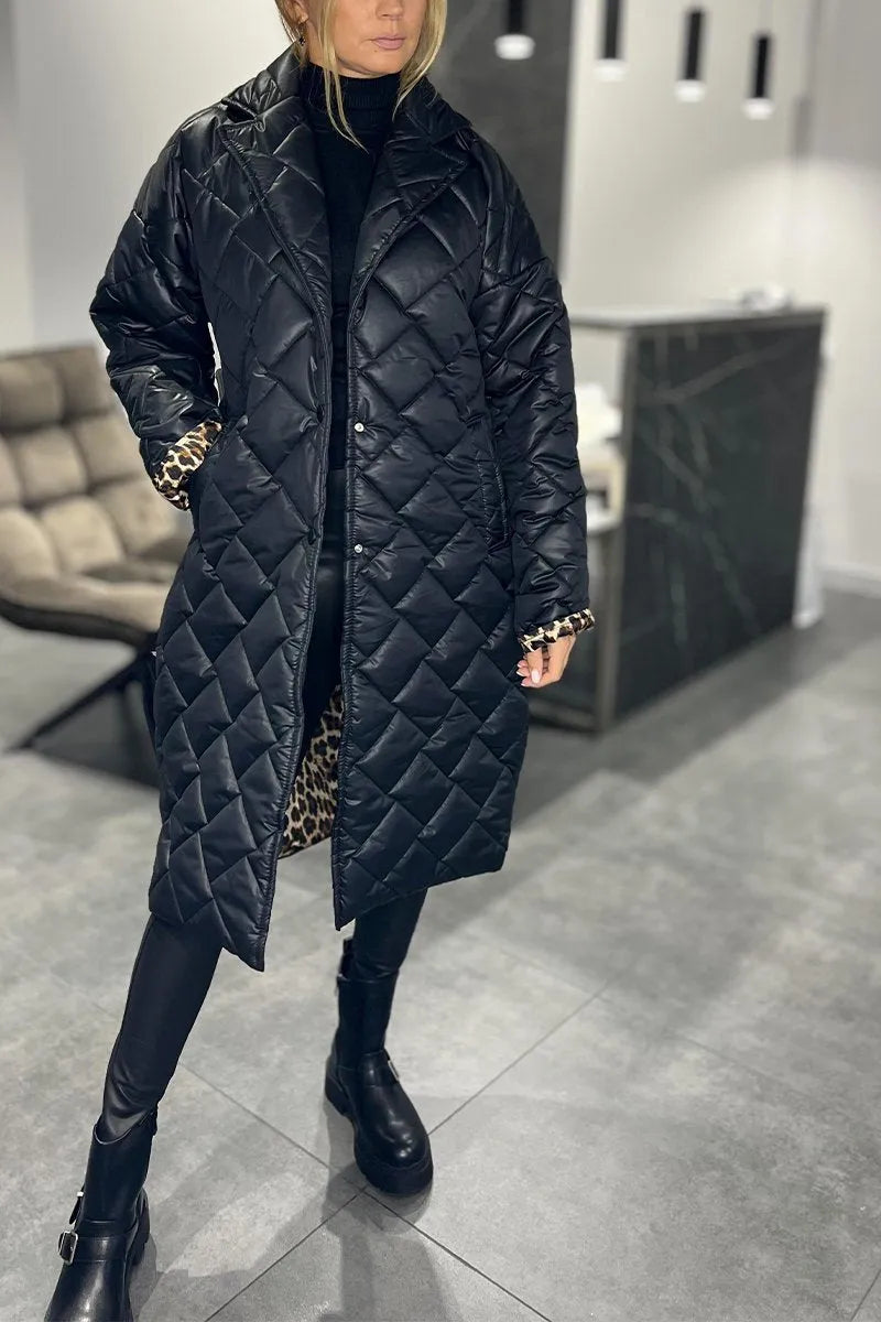 Ofira – Reversible Quilted Coat with Leopard Lining